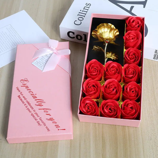 12pcs Golden Rose Flowers Gift Box